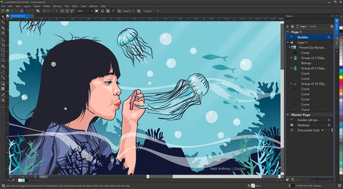 Bildbearbeitung einer Frau unter Wasser im Cartoon Stil