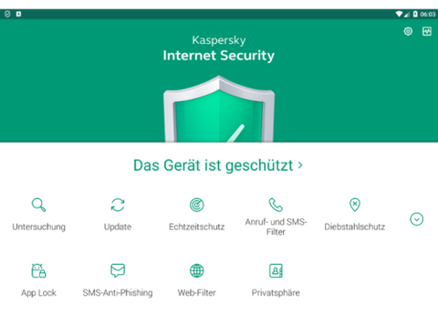 Screenshot der einzelnen Funktionen von Kaspersky Internet Security