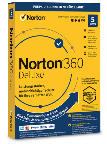 Produktbox von Norton 360 Deluxe 5 geräte