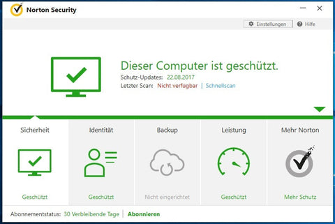Screenshot von Norton Security wo einen geschützten Computer zeigt
